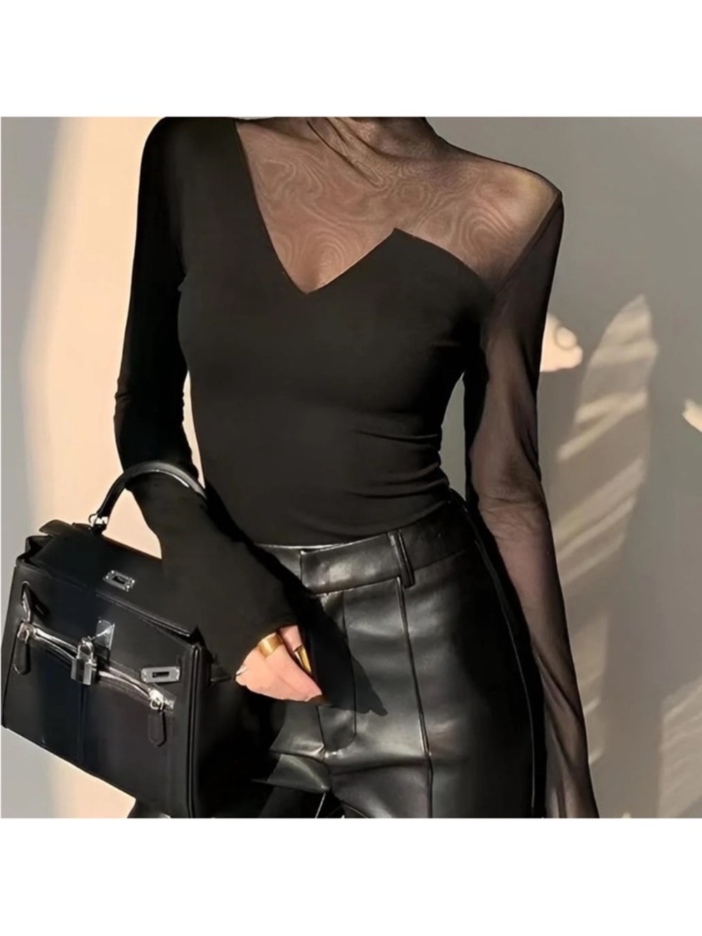 NWT Asymmetrical Sheer Mesh Panel Top